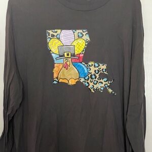 Graphic Long Sleeve Shirt with Turkey Design